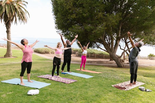 group yoga class in the park