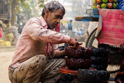 A vibrant scene of a pottery class filled with people creating art