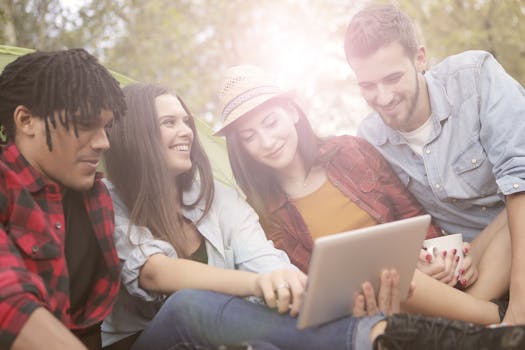 group of friends connecting over tech